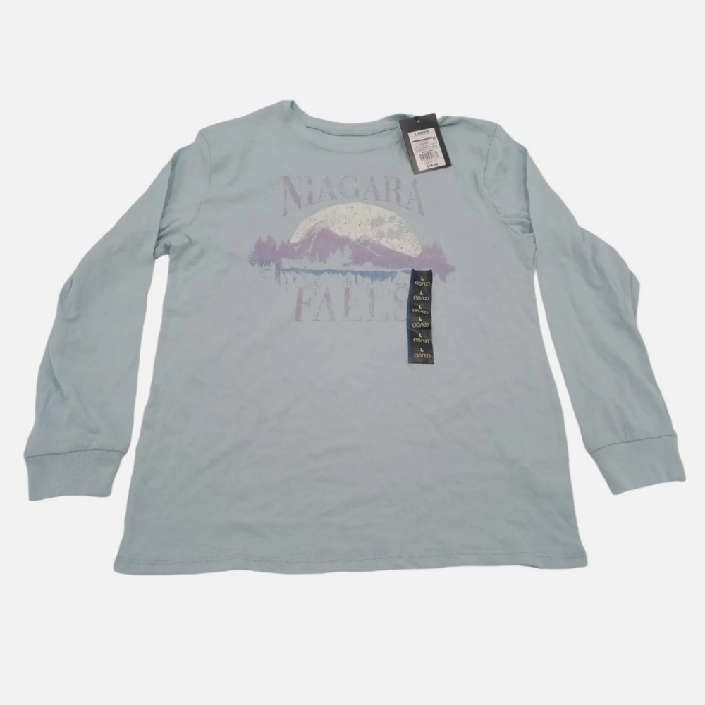 Art Class Kids' L (10/12) Oversized Long Sleeve Graphic Light Blue T-Shirt